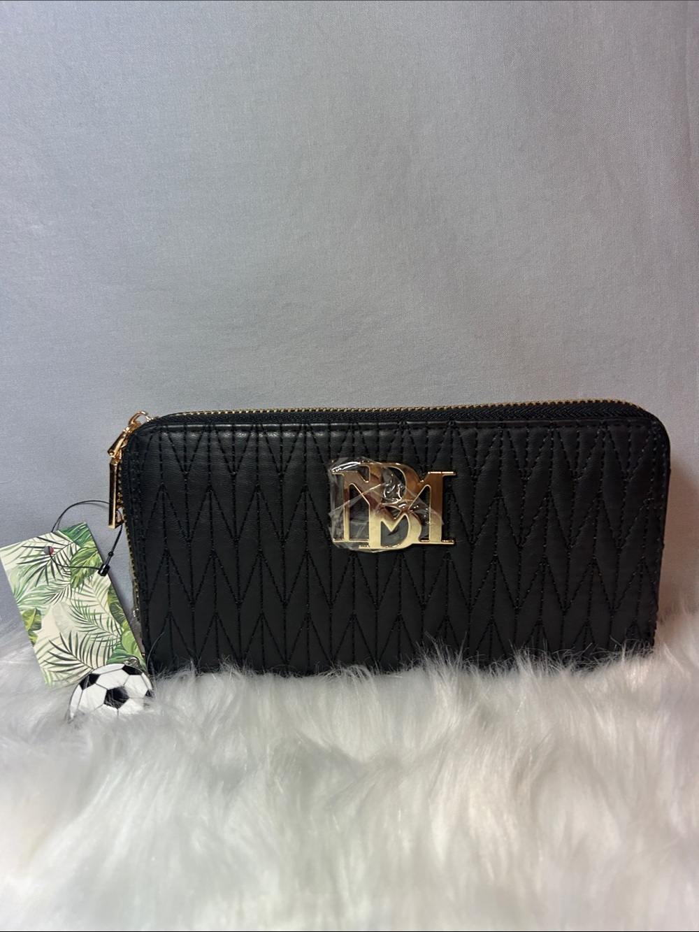 Badgley Mischka Black Quilted Vegan Leather Wallet Wristlet w Phone Pocket NWT’S